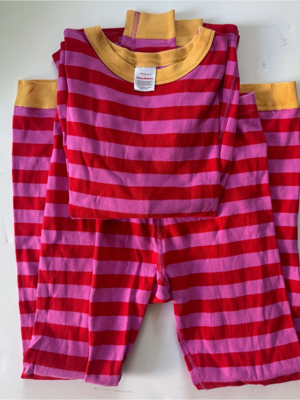 Hanna Andersson 2 Piece Set Pajamas Pink & Red Striped Organic Cotton Size 12